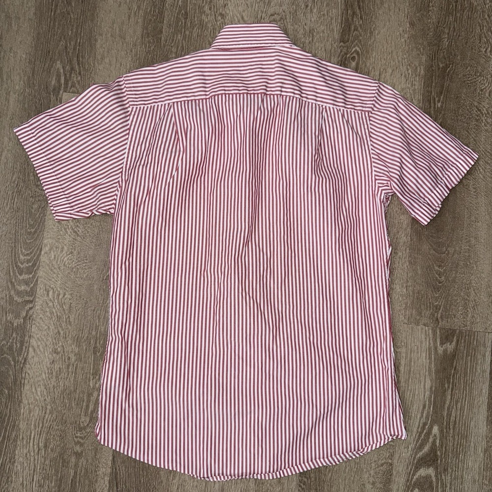 Teddy Stratford Zip Fit Short Sleeve Button Up Shirt Men's 2 S Red White Striped - Picture 3 of 6